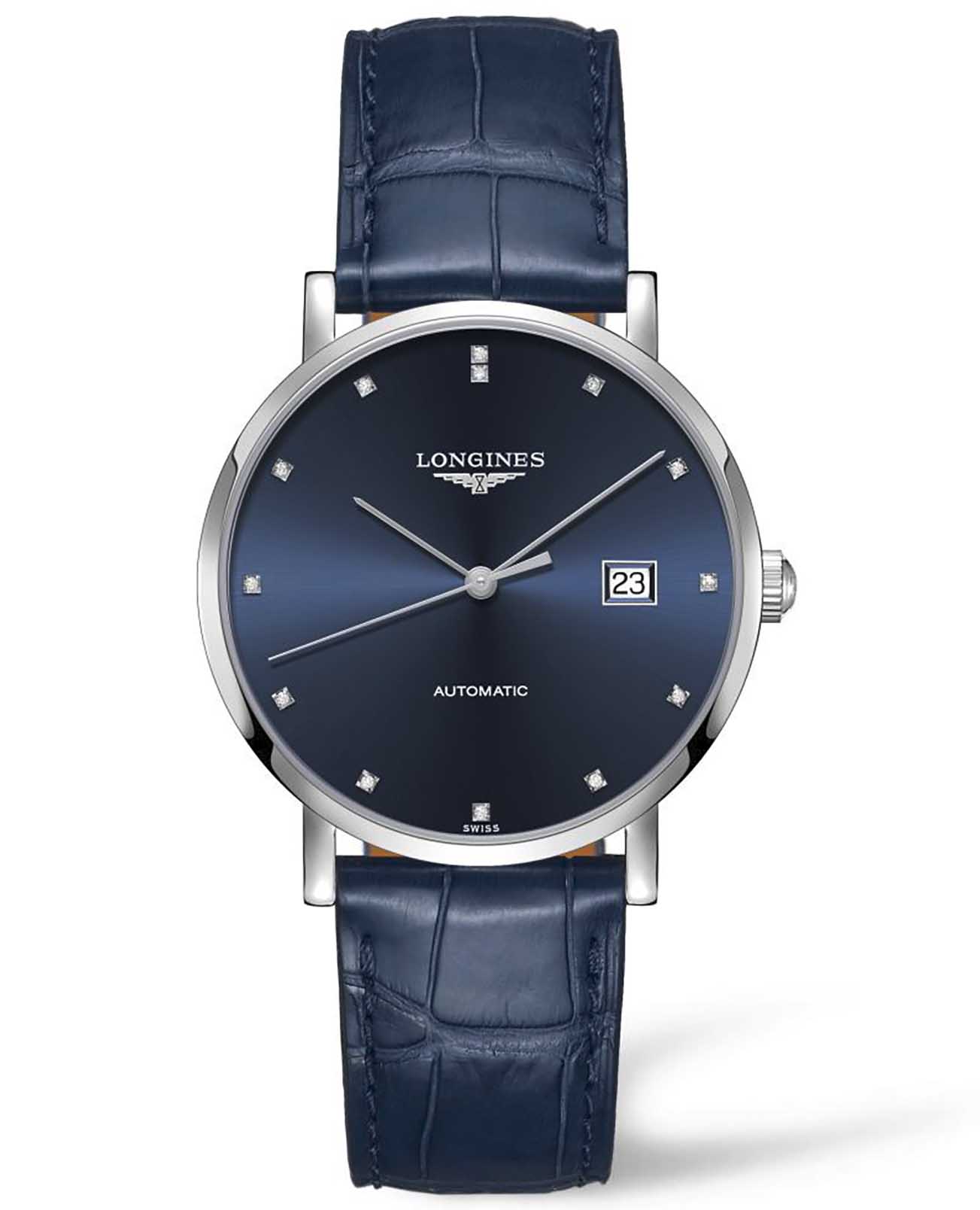 Longines Longines Elegant Collection L4.910.4.97.2  L49104972 механические женские часы синий циферблат, браслет кожаный — вид спереди